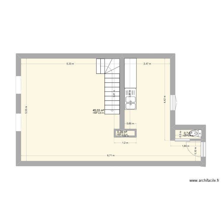 LOC 1ER. Plan de 3 pièces et 46 m2