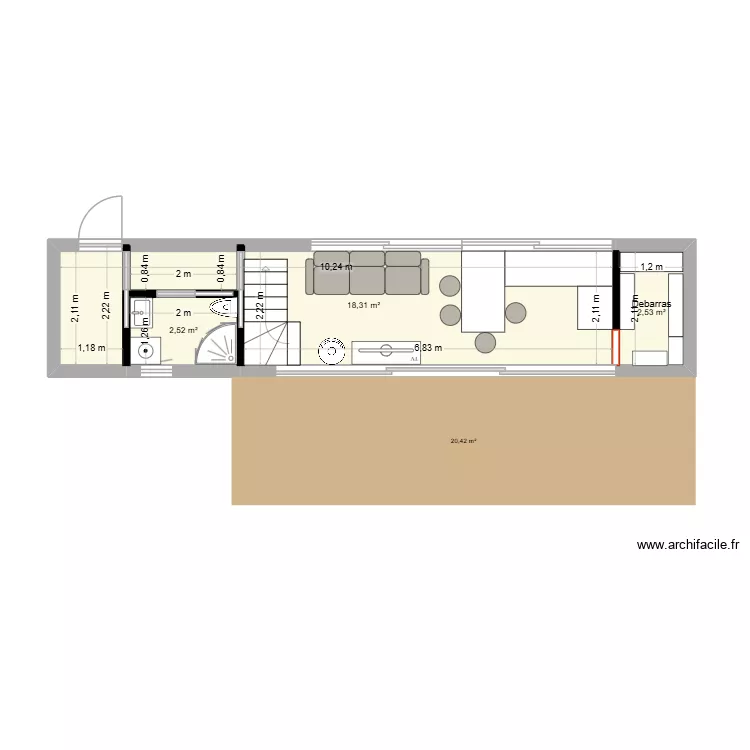 Tiny House. Plan de 3 Pièces et 23 m² Tiny House. Plan de 3 Pièces et 23 m²