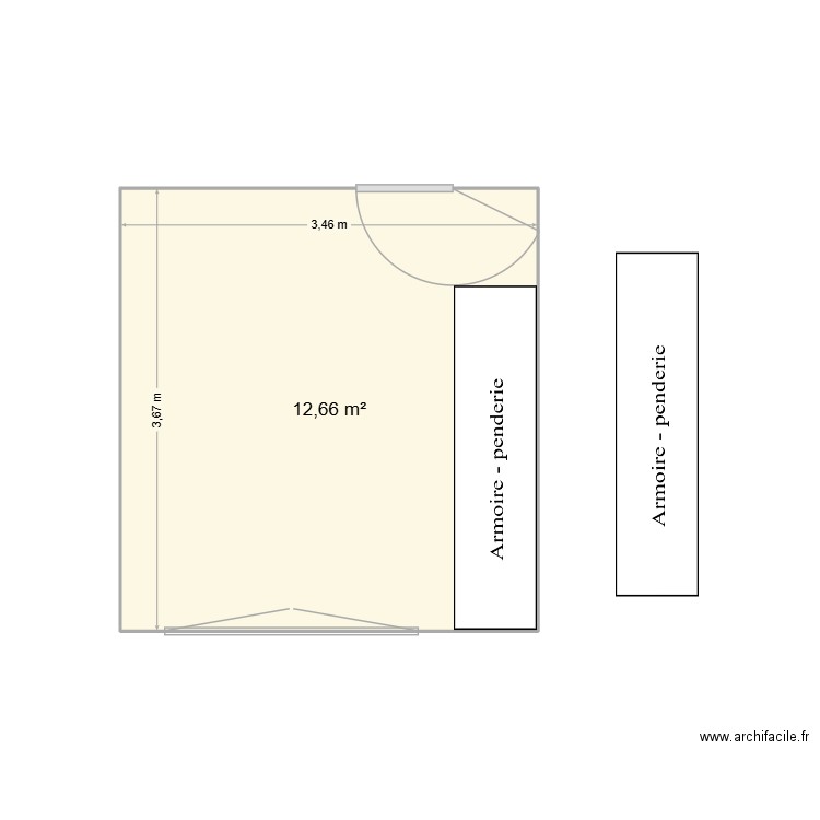 Grande chambre. Plan de 1 pièce et 13 m2