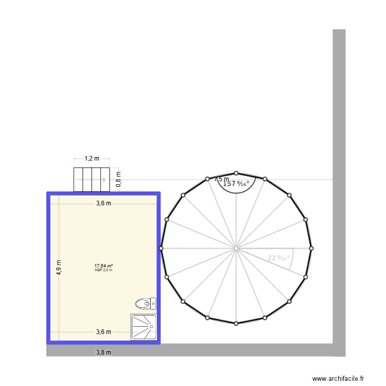 Dome Bernica. Plan de 1 pièce et 18 m2