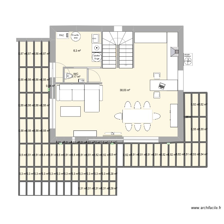Plan terrasse. Plan de 75 pièces et 76 m2