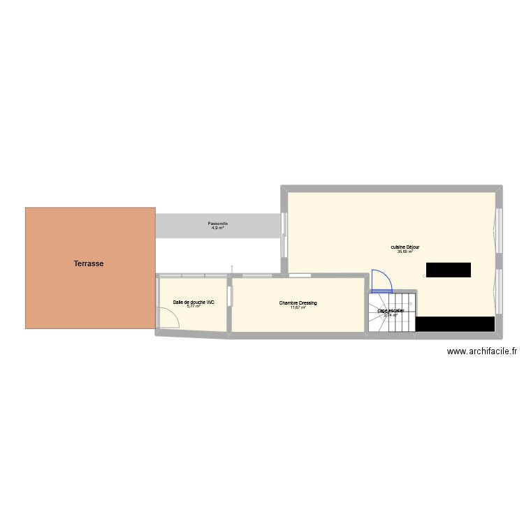 duplex 2eme etage. Plan de 4 pièces et 56 m2