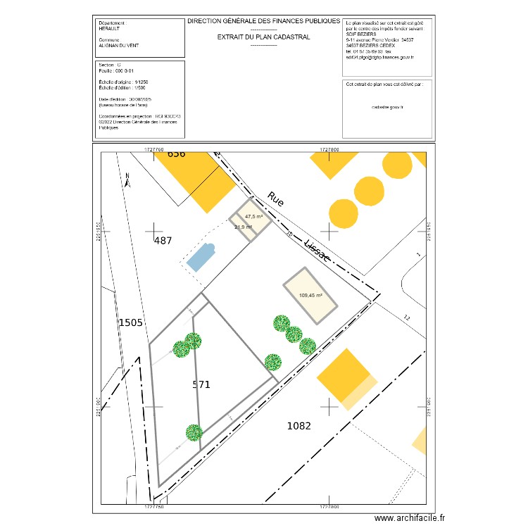 alignan du vent. Plan de 3 pièces et 179 m2
