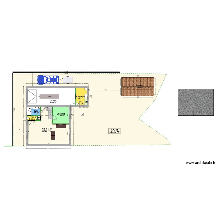 Maison Quézeau. Plan de 8 pièces et 152 m2