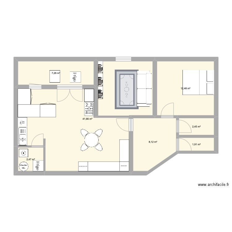 60 B 2. Plan de 7 pièces et 76 m2