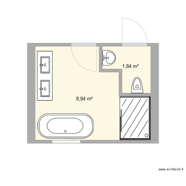 SDB 1. Plan de 2 pièces et 11 m2