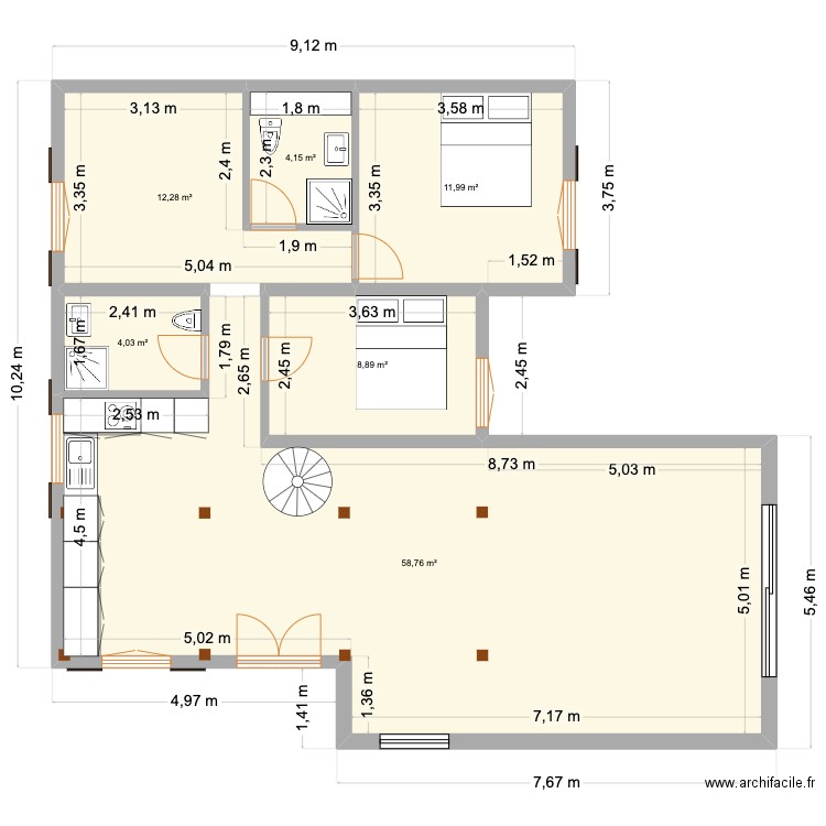 montcel3. Plan de 6 pièces et 100 m2