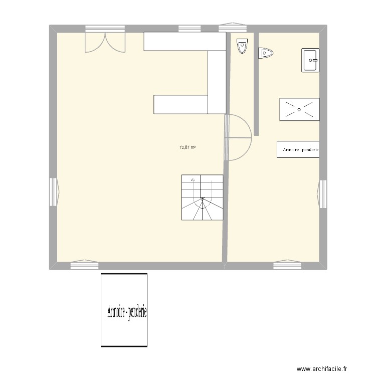 PC extension. Plan de 1 pièce et 73 m2