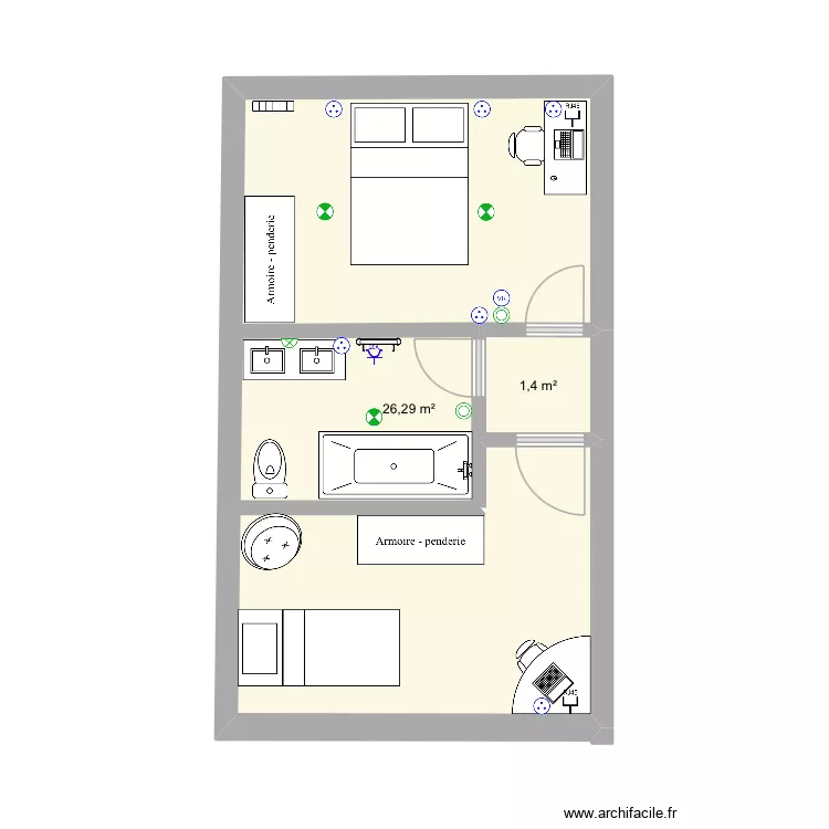 Etage1. Plan de 2  et 28 m²
