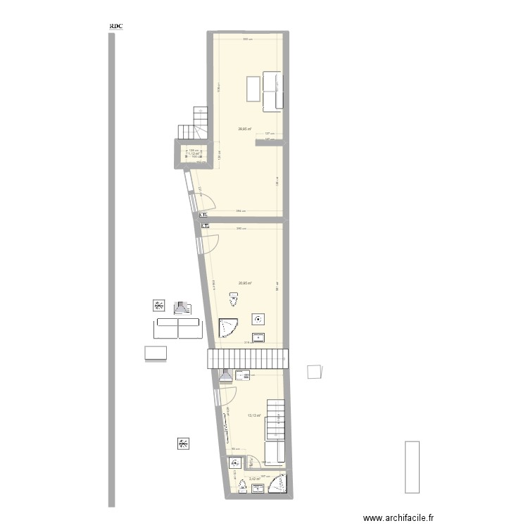 Amiral Hugon RDC. Plan de 4 pièces et 69 m2