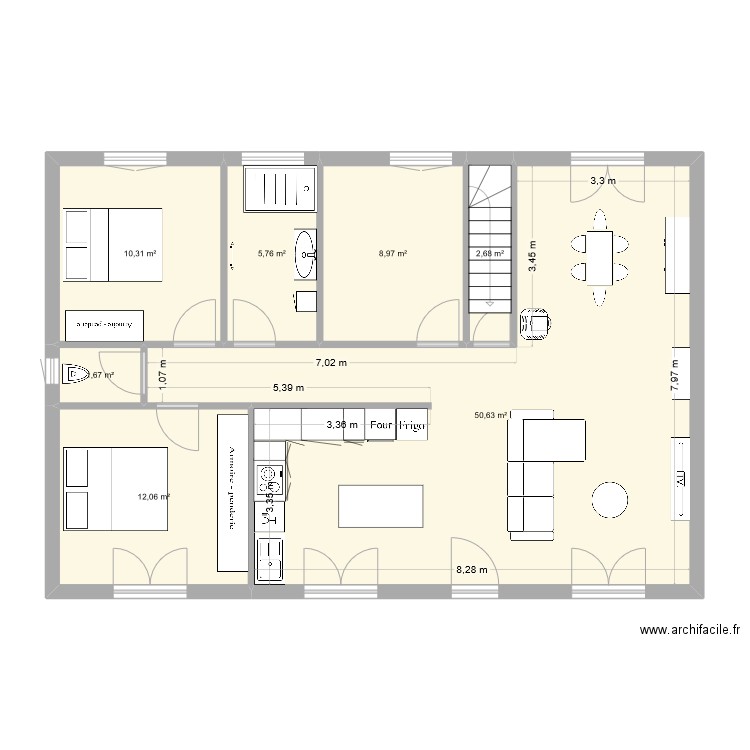 Rénovation étage. Plan de 7 pièces et 92 m2