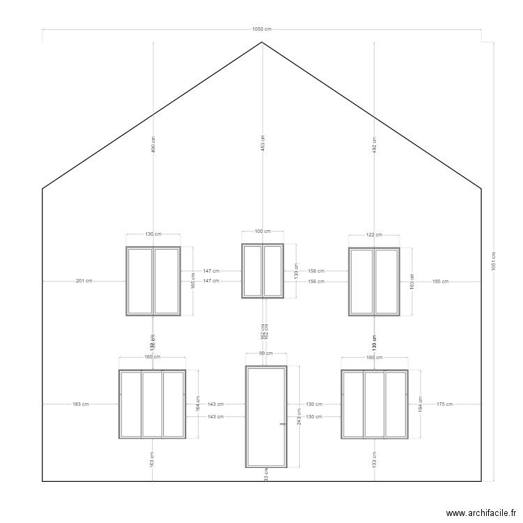 Façade Sud existant. Plan de 0 pièce et 0 m2