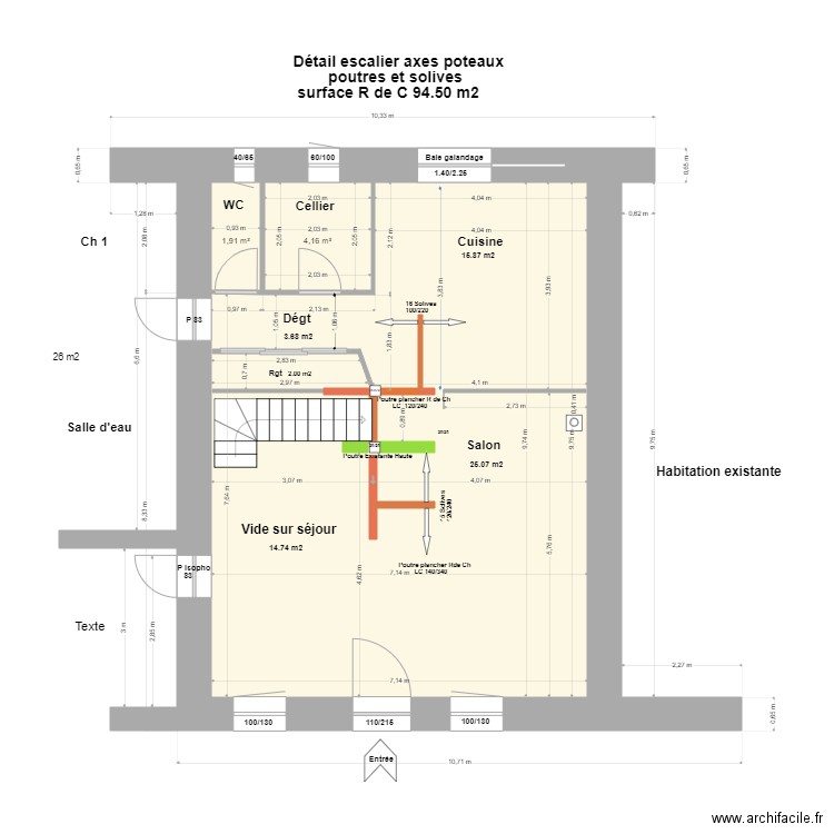 Modifications escalier et fenetres*. Plan de 3 pièces et 69 m2