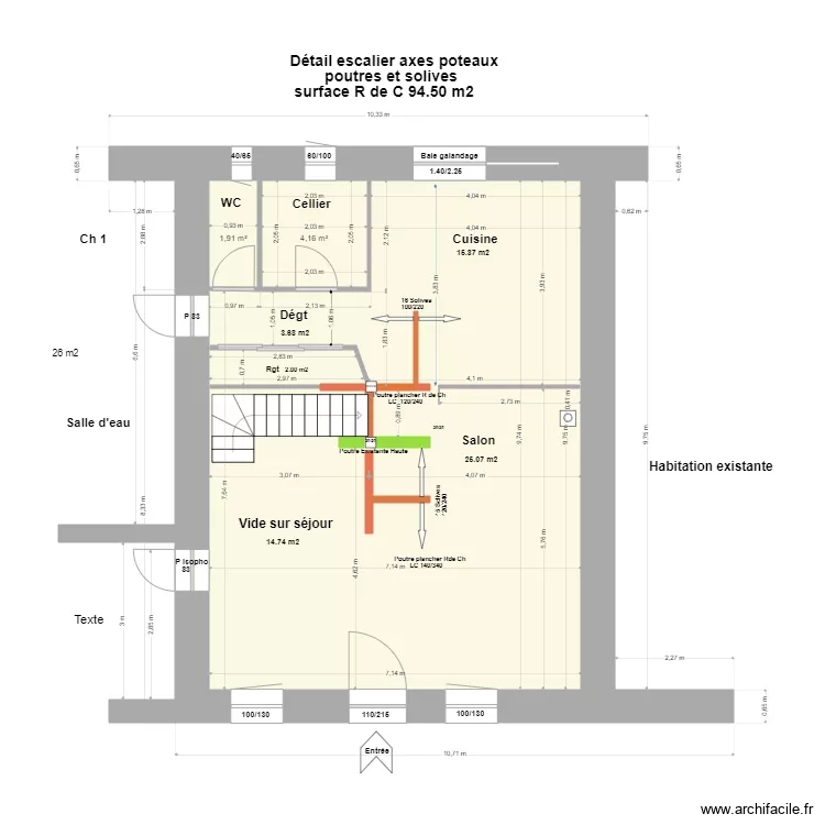 Modifications escalier et fenetres*. Plan de 