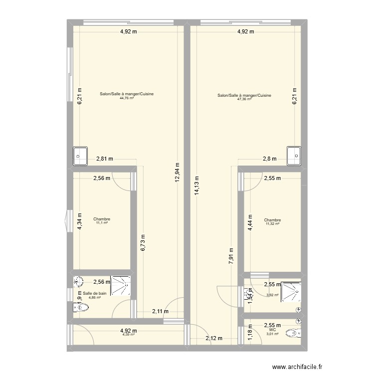 Morne Pitault. Plan de 8 pièces et 131 m2