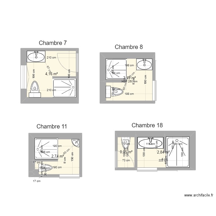 SDB Hotel BEAUSITE 7/8/11/18 v5. Plan de 5 pièces et 14 m2