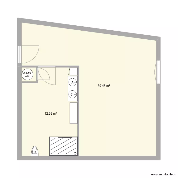 agrandissement. Plan de 3  et 43 m²