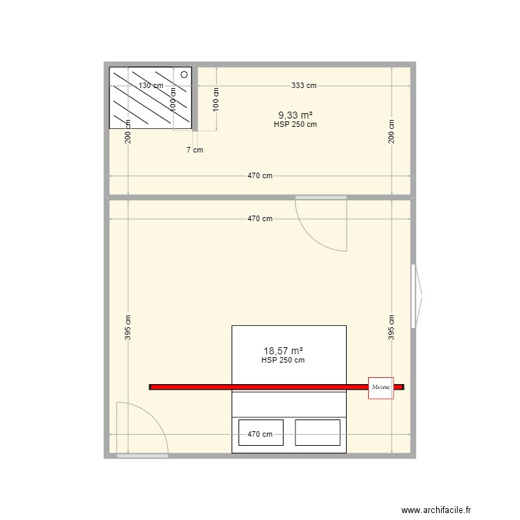 DURAND RAIL DROIT. Plan de 2 pièces et 28 m2