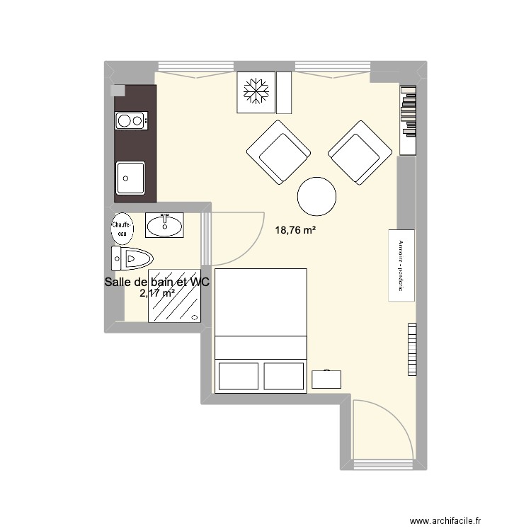 passage roux 1. Plan de 2 pièces et 21 m2