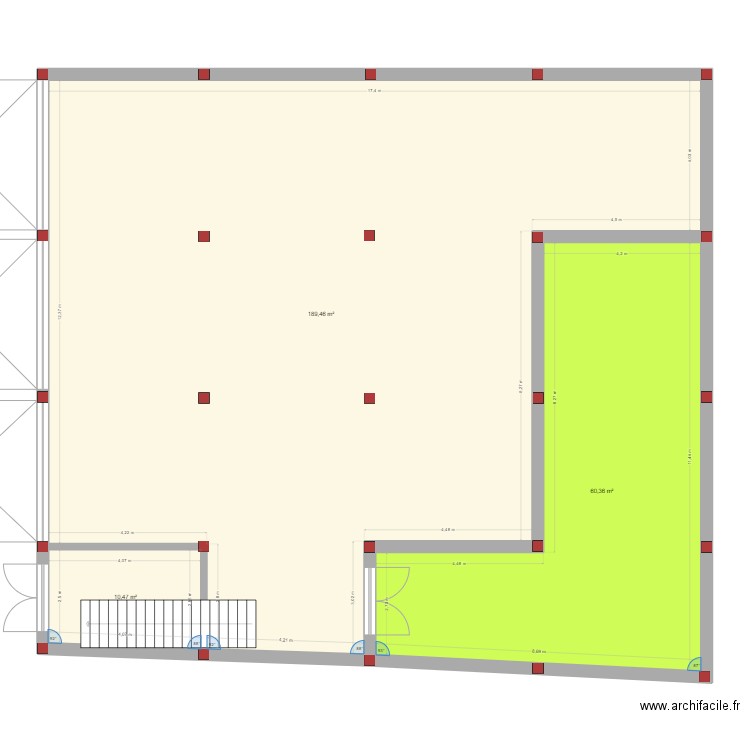 Réz de chaussé. Plan de 3 pièces et 260 m2