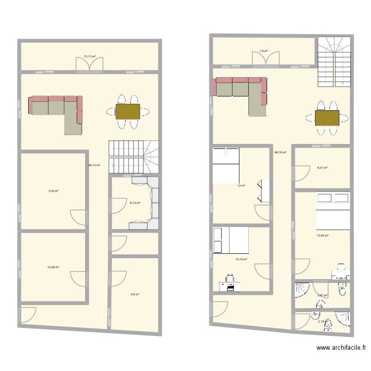 plan 1. Plan de 14 pièces et 205 m2