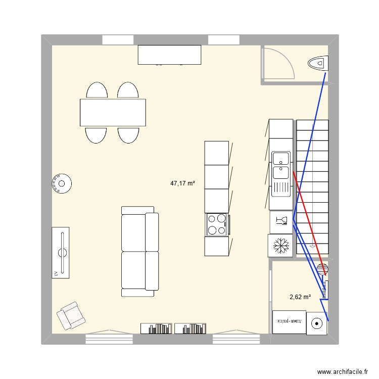 plan 1er st hilaire eau. Plan de 2 pièces et 50 m2