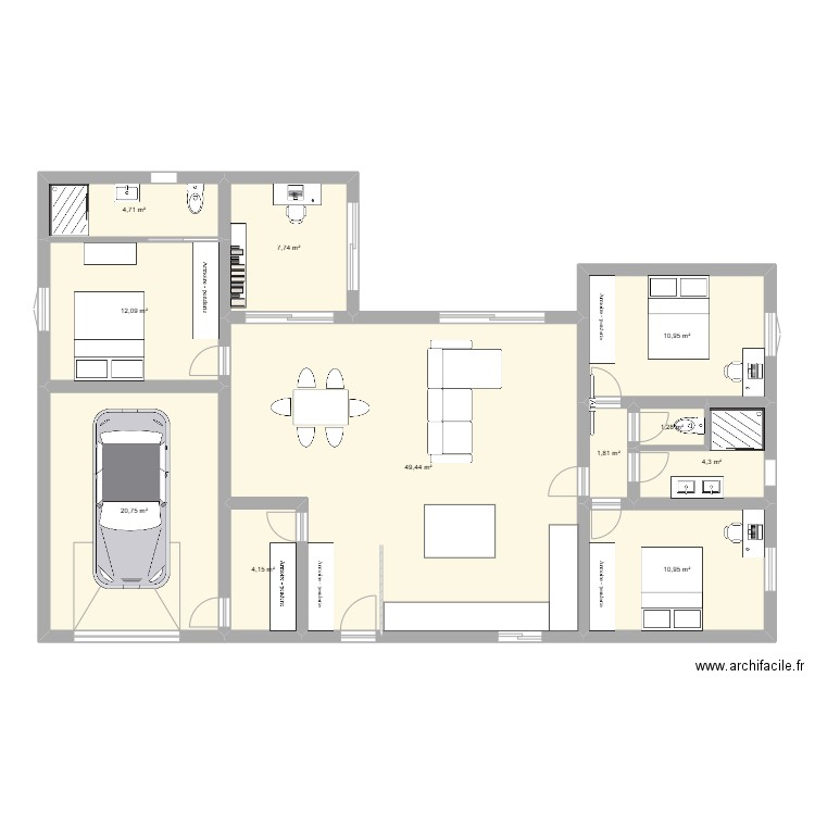 Plan bis. Plan de 11 pièces et 128 m2