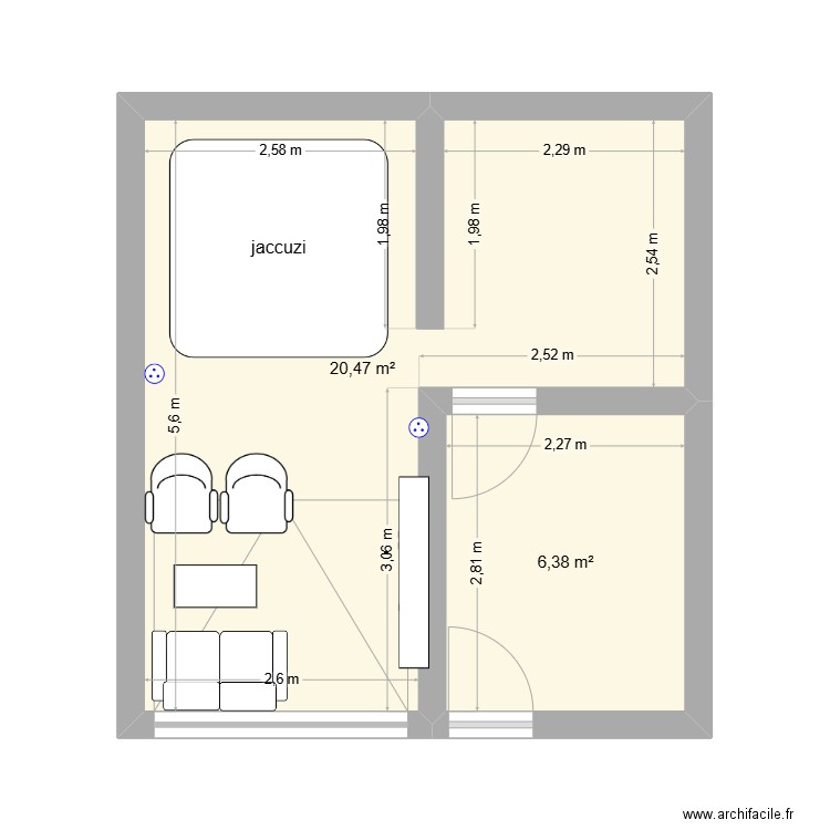 chzmbregw. Plan de 2 pièces et 27 m2