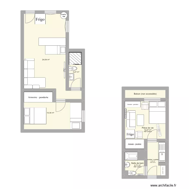 Plan 25-65. Plan de 9 et 62 m² Plan 25-65. Plan de 9 et 62 m²