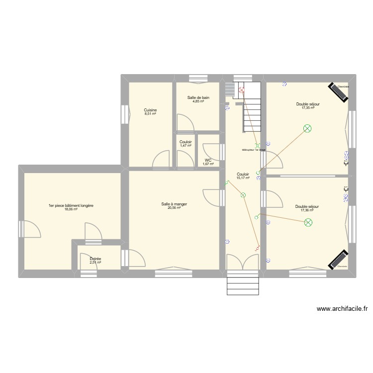 Couloir/Double s&eacute;jour. Plan de 0 pièce et 0 m2
