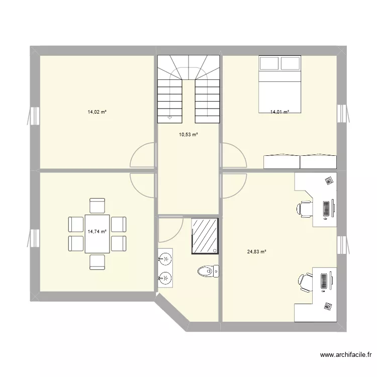 Maison-&eacute;tage. Plan de 5  et 78 m²