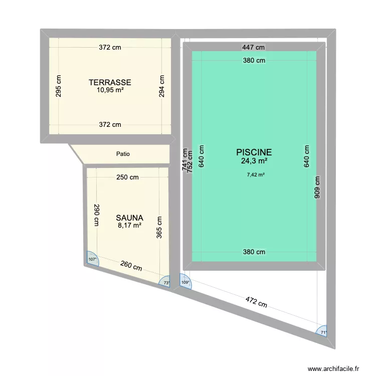 Piscine et sauna. Plan de 