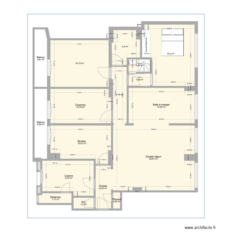 Boulbi-Paris reno. Plan de 17 pièces et 125 m2