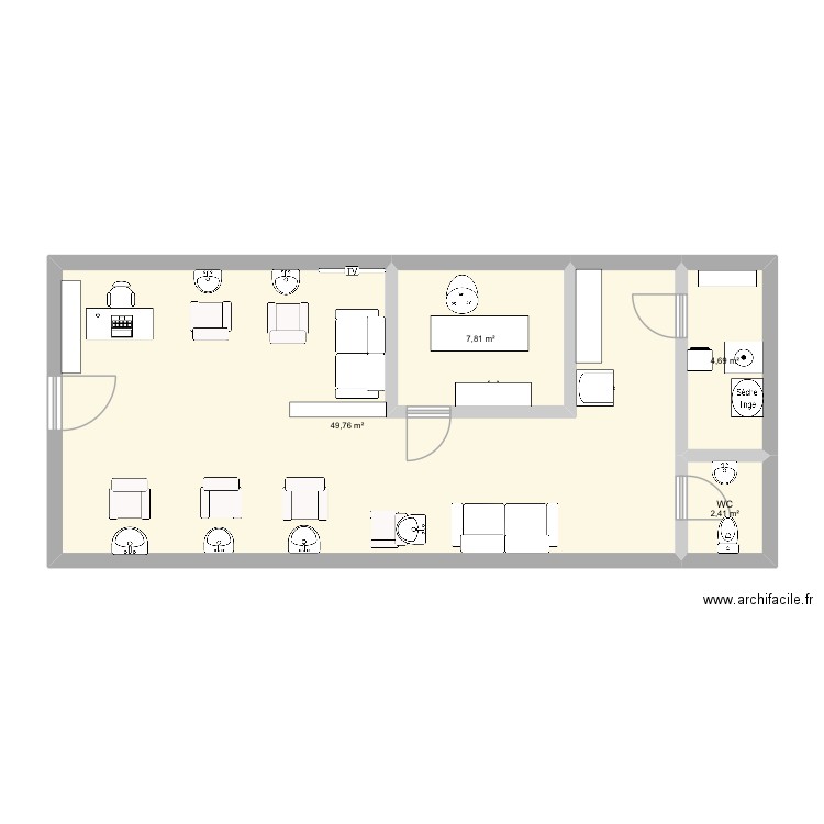 Salon 3D. Plan de 4 pièces et 65 m2