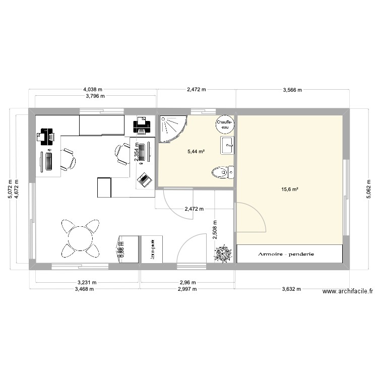 STUDIO_1. Plan de 2 pièces et 21 m2