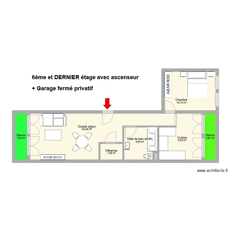 DUMOULIN. Plan de 8 pièces et 58 m2