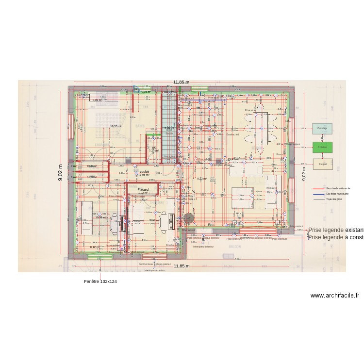 ETAGE_SDB. Plan de 17 pièces et 93 m2