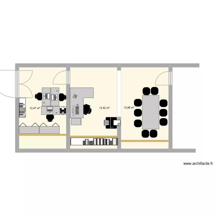bureaux RCB. Plan de 3  et 40 m²
