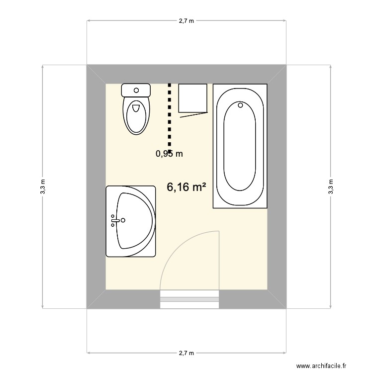 SDB. Plan de 1 pièce et 6 m2