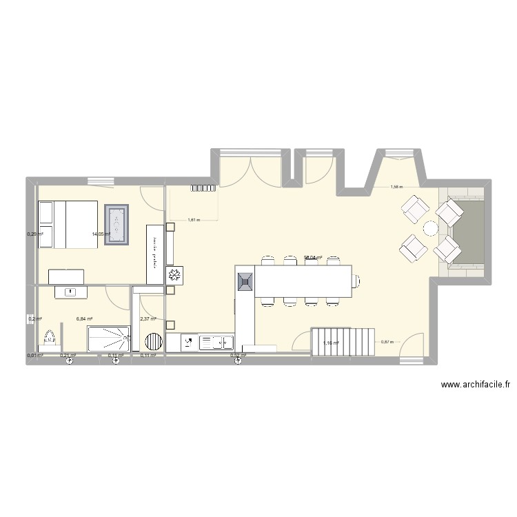 Yssingeaux Den Dulk M. RdC Proposition #1. Plan de 12 pièces et 84 m2
