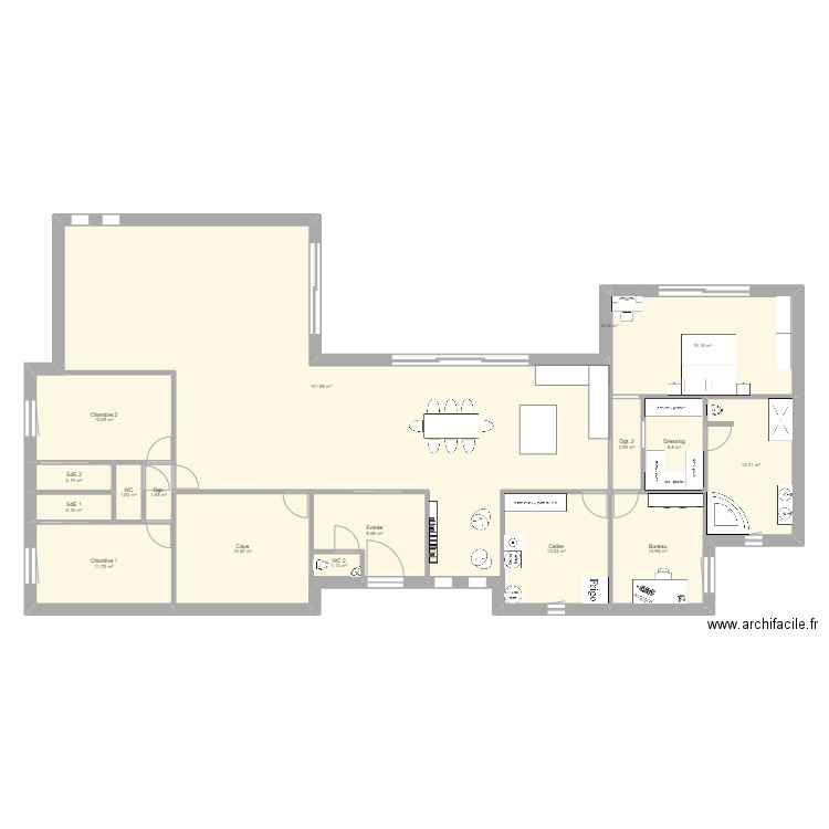 TCT 1. Plan de 17 pièces et 223 m2