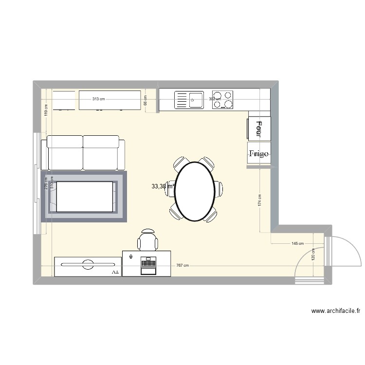appart_meublé. Plan de 1 pièce et 33 m2