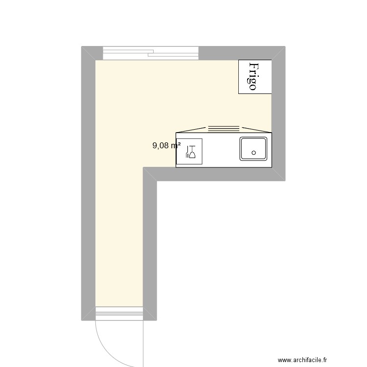 tisanière 2ème. Plan de 1 pièce et 9 m2