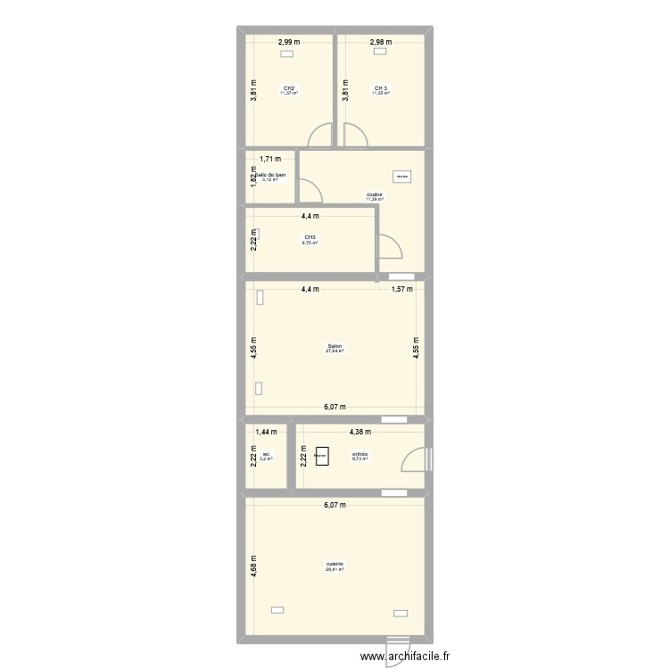 LAUNET. Plan de 9 pièces et 116 m2