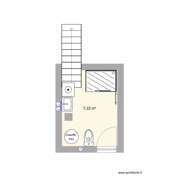 Salle de bain. Plan de 1  et 7 m²