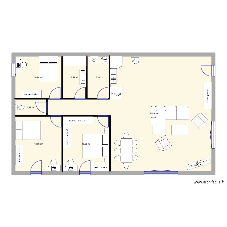 le vaudoué. Plan de 7 pièces et 121 m2
