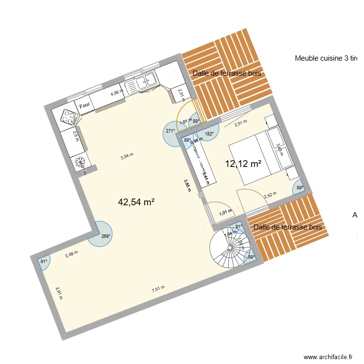 PRAZ. Plan de 2 pièces et 55 m2