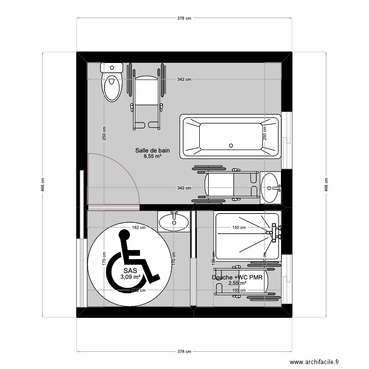 mas 1. Plan de 3 pièces et 14 m2