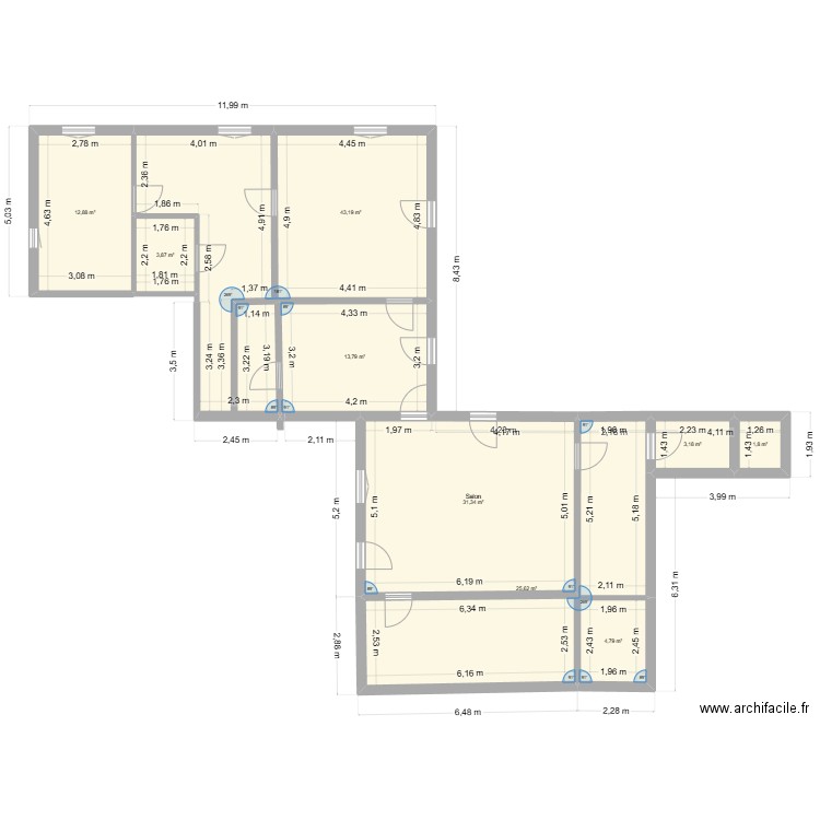 Rez de Chaussée St Christophe. Plan de 8 pièces et 115 m2
