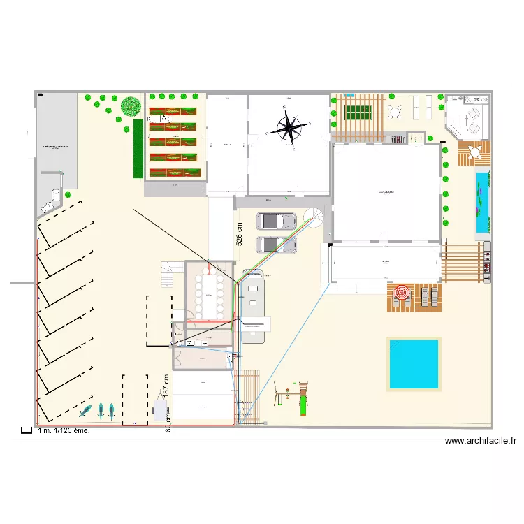 Jardin avec bureaux modulaires. Plan de 